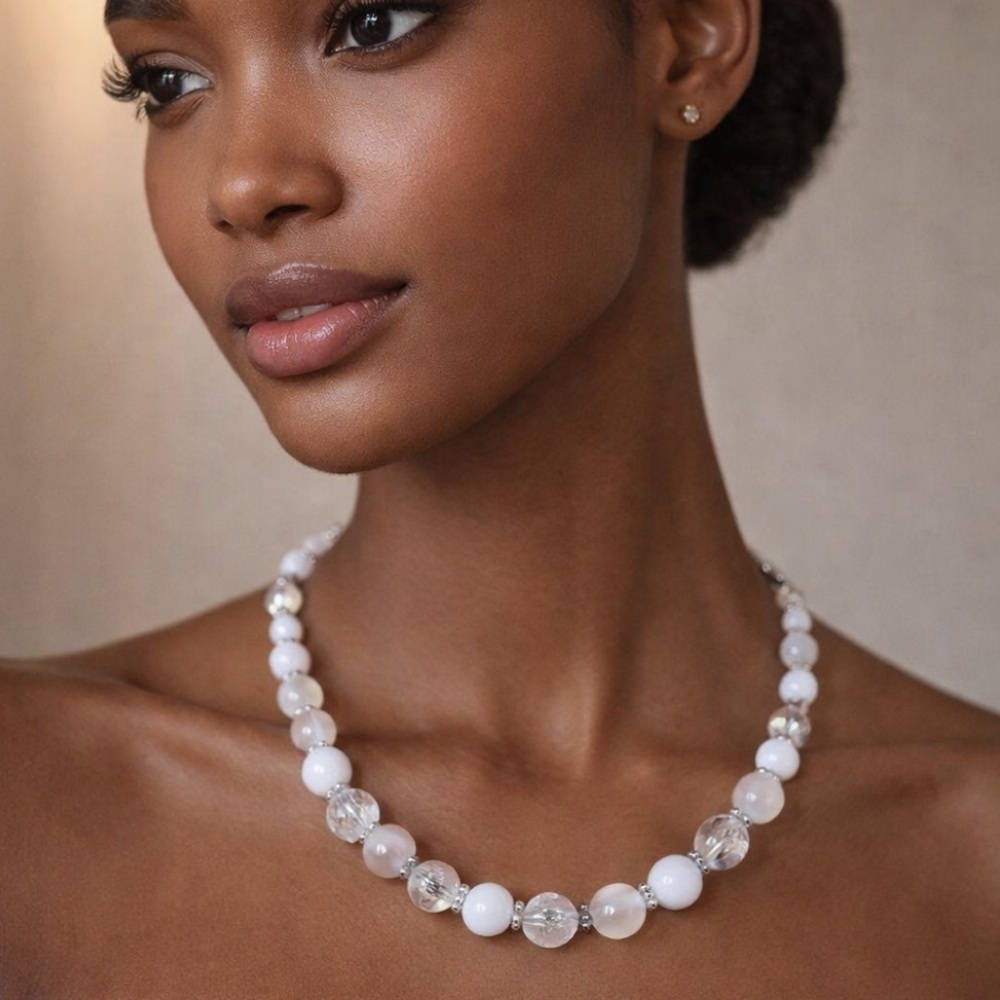 Elegant White and Silver Beaded Necklace